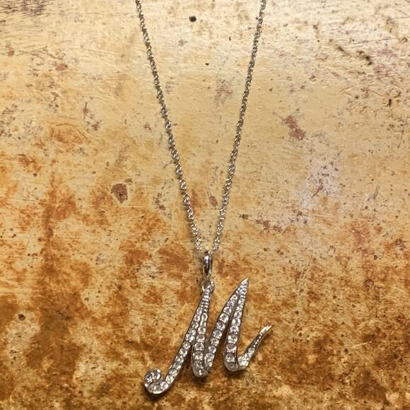 Nolan Miller Letter "M" Initial Silver and Crystal Necklace - Picture 3 of 7